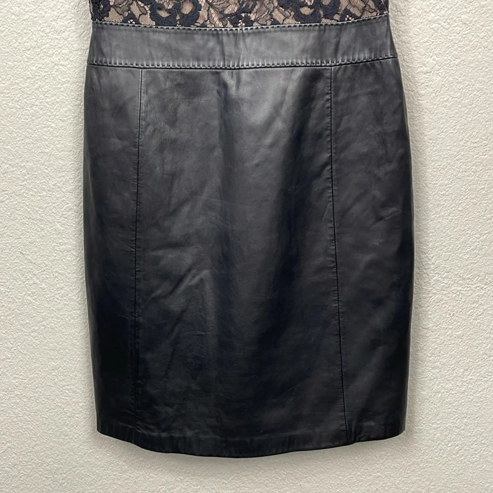 Elie Tahari Leather and Lace Sleeveless Sheath Dress Career Office LBD Sz 4